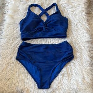 NWOT From Amazon Blue Textured 2 Piece Swim Set M